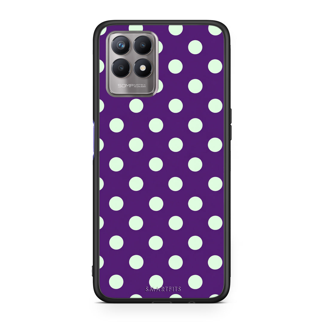 Θήκη Realme 8i Mint Polka Dots on Purple από τη Smartfits με σχέδιο στο πίσω μέρος και μαύρο περίβλημα | Realme 8i Mint Polka Dots on Purple case with colorful back and black bezels