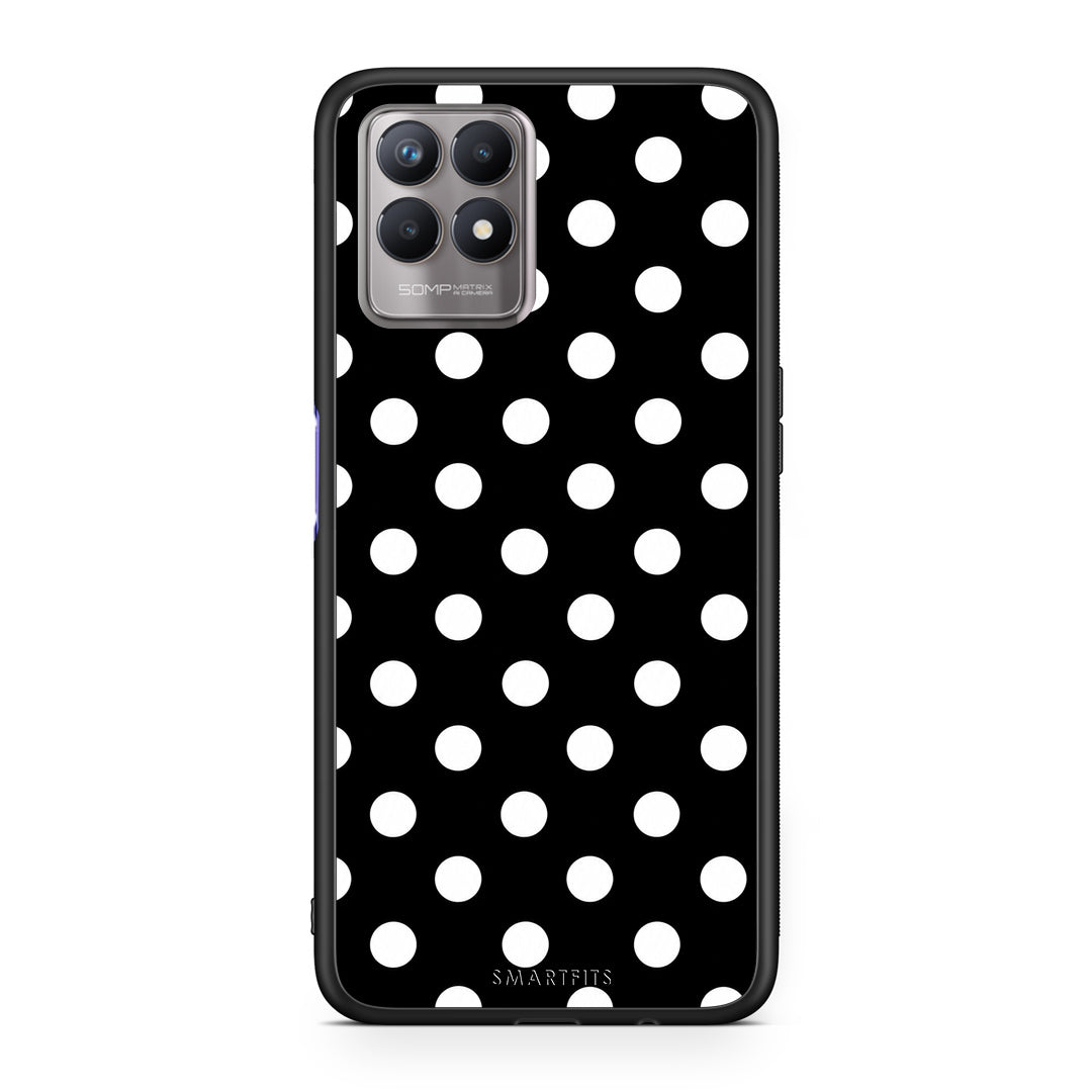 Θήκη Realme 8i White Polka Dots on Black από τη Smartfits με σχέδιο στο πίσω μέρος και μαύρο περίβλημα | Realme 8i White Polka Dots on Black case with colorful back and black bezels