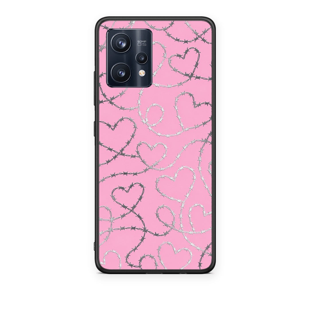 Θήκη Realme 9 / 9 Pro+ 5G Barbed Wire Hearts on Pink από τη Smartfits με σχέδιο στο πίσω μέρος και μαύρο περίβλημα | Realme 9 / 9 Pro+ 5G Barbed Wire Hearts on Pink case with colorful back and black bezels