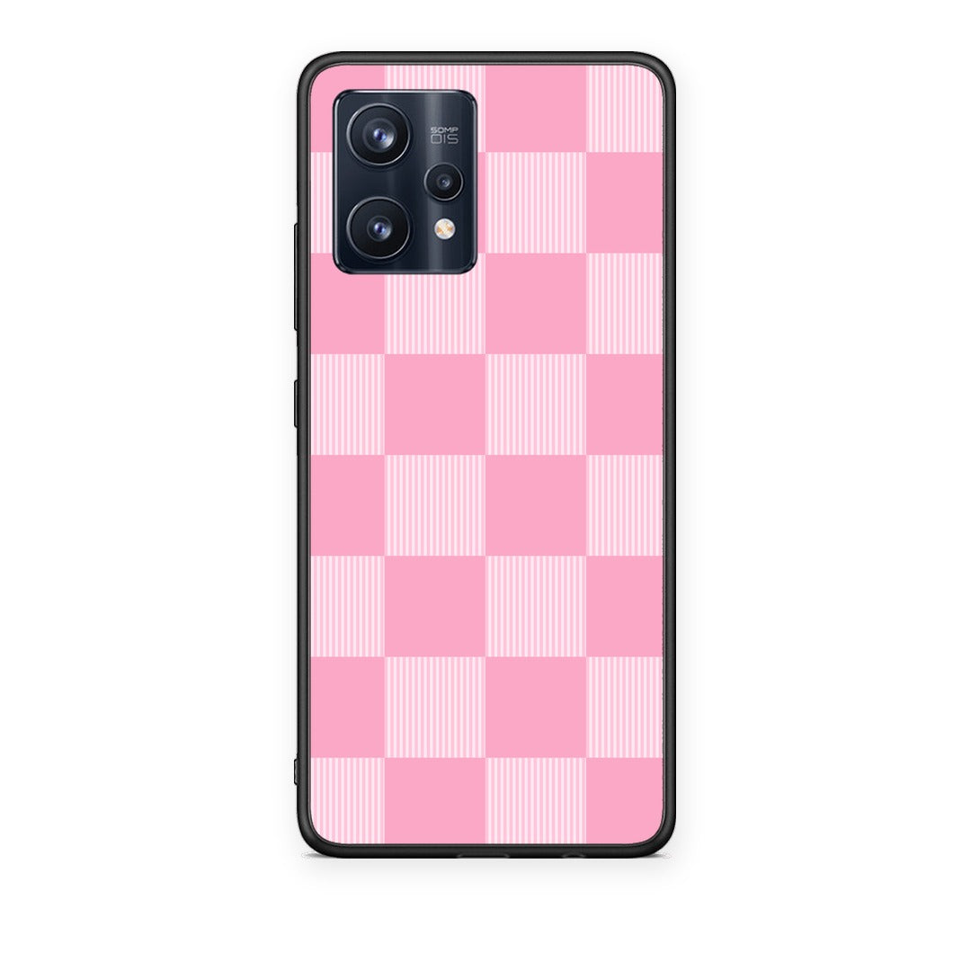 Θήκη Realme 9 / 9 Pro+ 5G Pink and White Striped Checks από τη Smartfits με σχέδιο στο πίσω μέρος και μαύρο περίβλημα | Realme 9 / 9 Pro+ 5G Pink and White Striped Checks case with colorful back and black bezels