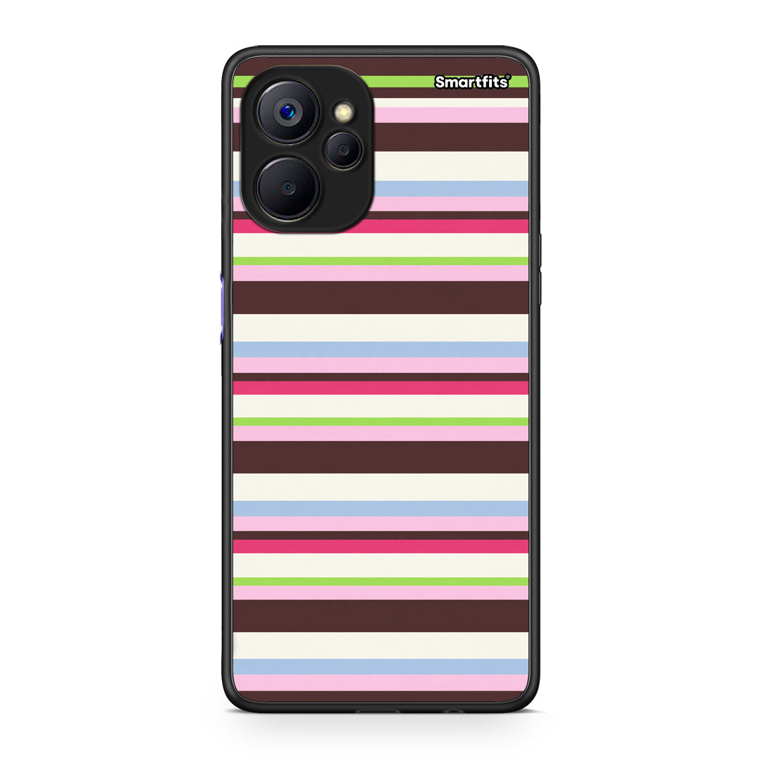 Θήκη Realme 9i 5G Multicolour Horizontal Stripes από τη Smartfits με σχέδιο στο πίσω μέρος και μαύρο περίβλημα | Realme 9i 5G Multicolour Horizontal Stripes case with colorful back and black bezels