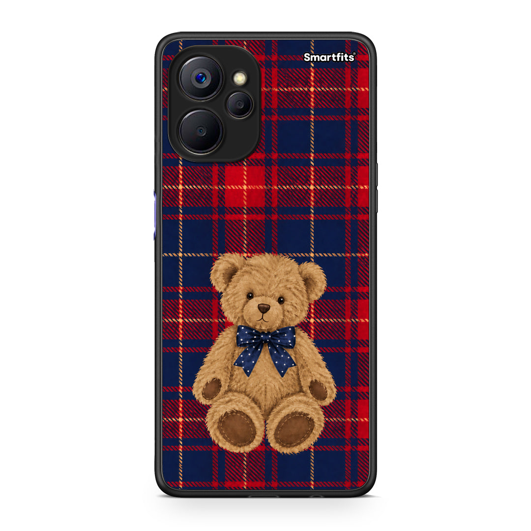 Θήκη Realme 9i 5G Teddy Bear on Red and Navy Tartan από τη Smartfits με σχέδιο στο πίσω μέρος και μαύρο περίβλημα | Realme 9i 5G Teddy Bear on Red and Navy Tartan case with colorful back and black bezels