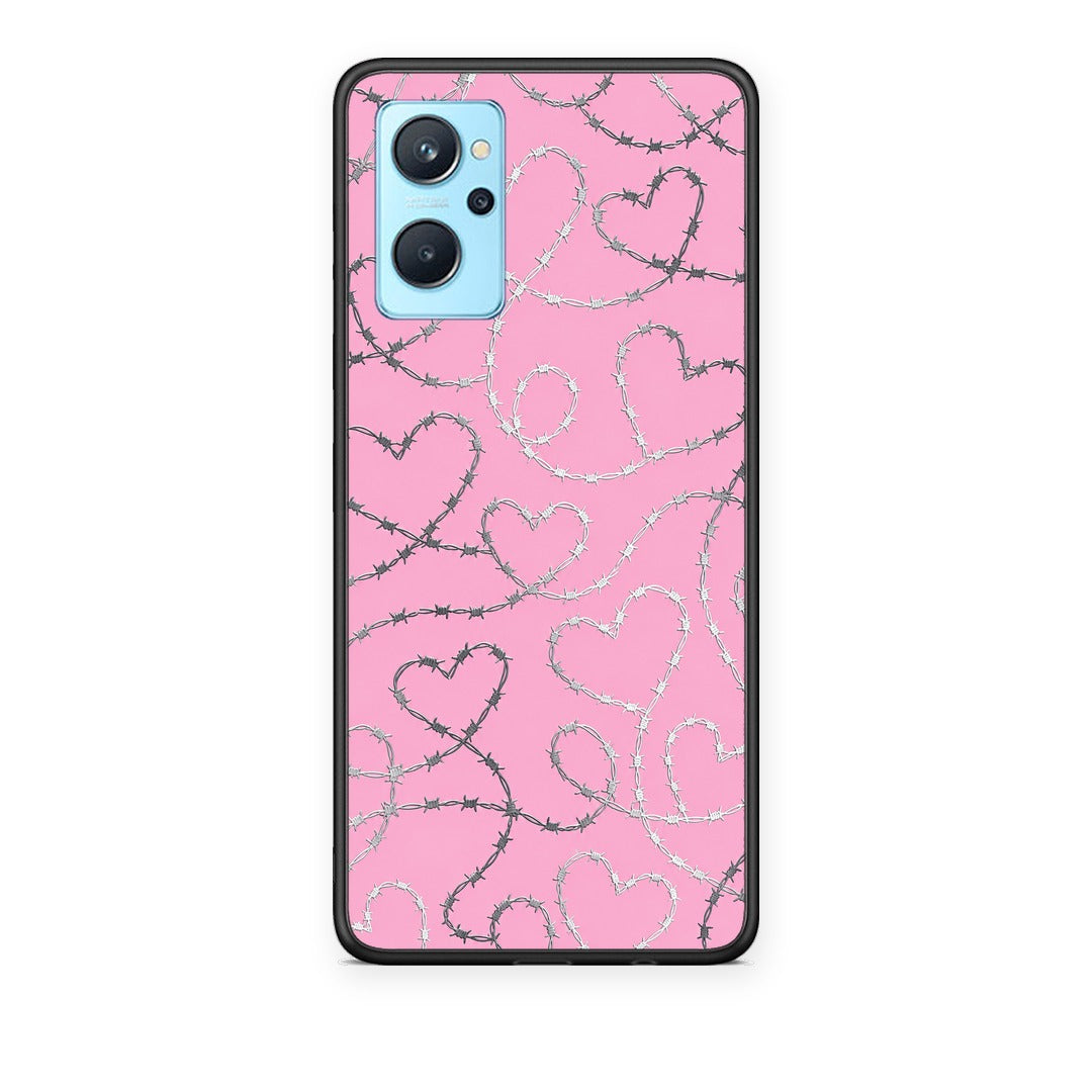 Θήκη Oppo A96 Barbed Wire Hearts on Pink από τη Smartfits με σχέδιο στο πίσω μέρος και μαύρο περίβλημα | Oppo A96 Barbed Wire Hearts on Pink case with colorful back and black bezels