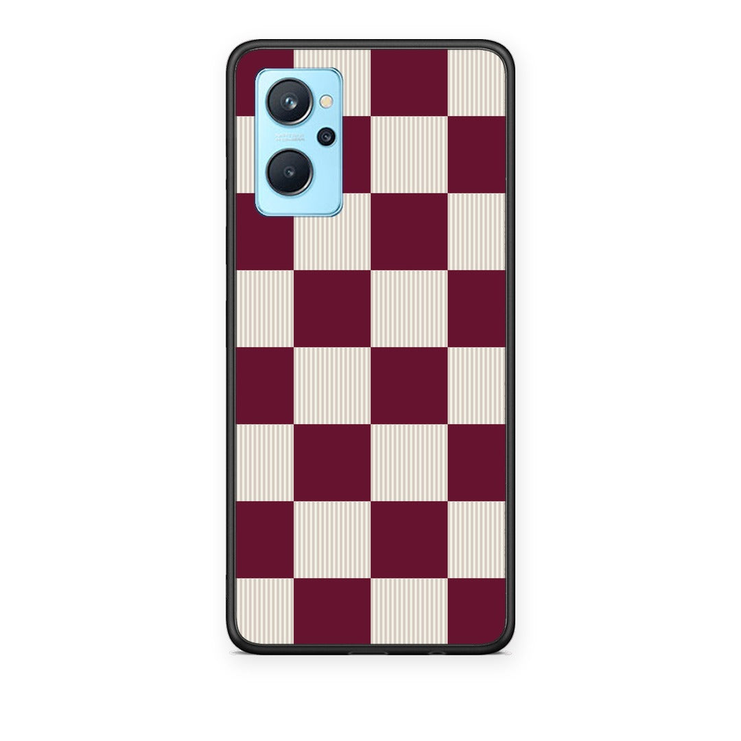 Θήκη Realme 9i Burgundy and Cream Striped Checks από τη Smartfits με σχέδιο στο πίσω μέρος και μαύρο περίβλημα | Realme 9i Burgundy and Cream Striped Checks case with colorful back and black bezels