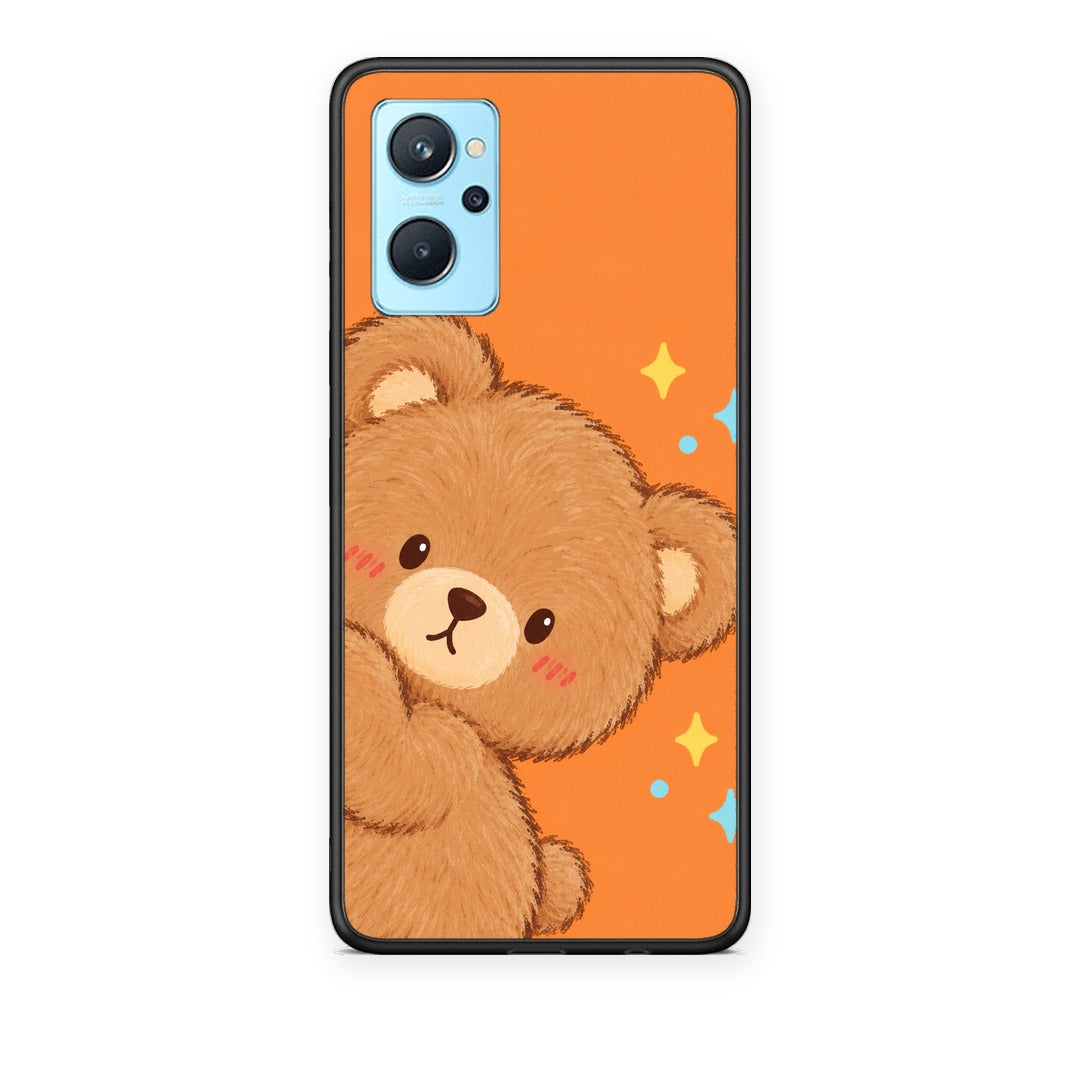 Θήκη Realme 9i Peekaboo Teddy on Orange από τη Smartfits με σχέδιο στο πίσω μέρος και μαύρο περίβλημα | Realme 9i Peekaboo Teddy on Orange case with colorful back and black bezels