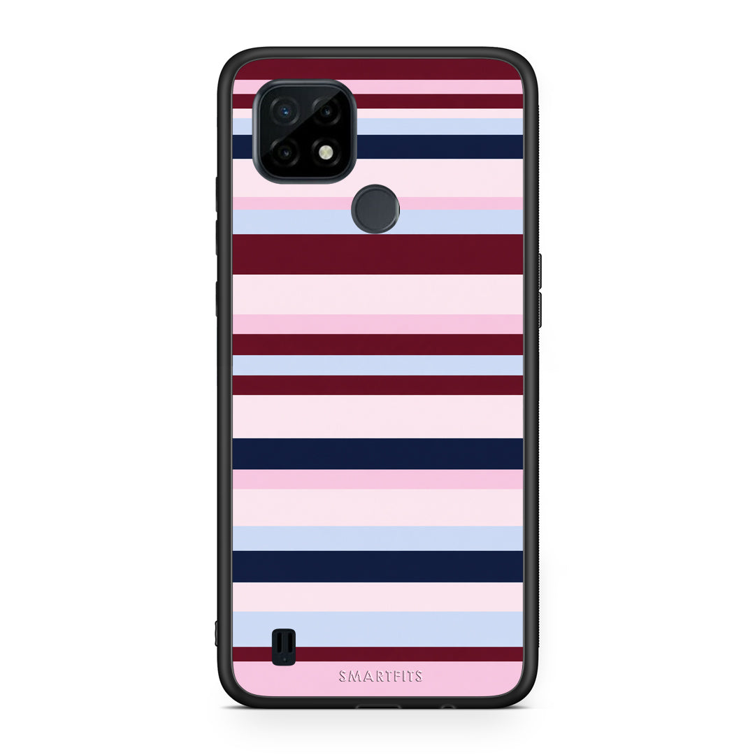 Θήκη Realme C21 Burgundy Pink and Blue Horizontal Stripes από τη Smartfits με σχέδιο στο πίσω μέρος και μαύρο περίβλημα | Realme C21 Burgundy Pink and Blue Horizontal Stripes case with colorful back and black bezels