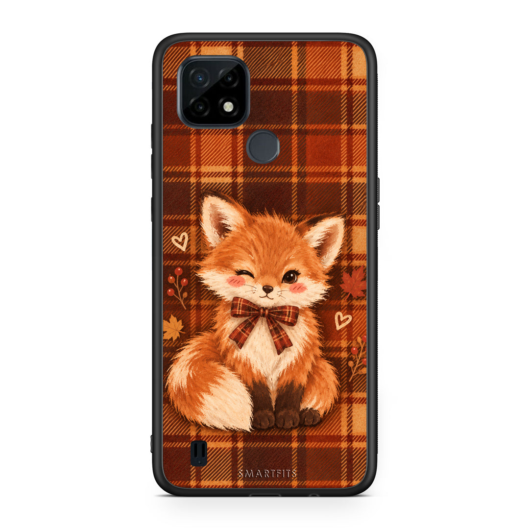Θήκη Realme C21 Fox on Autumn Tartan από τη Smartfits με σχέδιο στο πίσω μέρος και μαύρο περίβλημα | Realme C21 Fox on Autumn Tartan case with colorful back and black bezels
