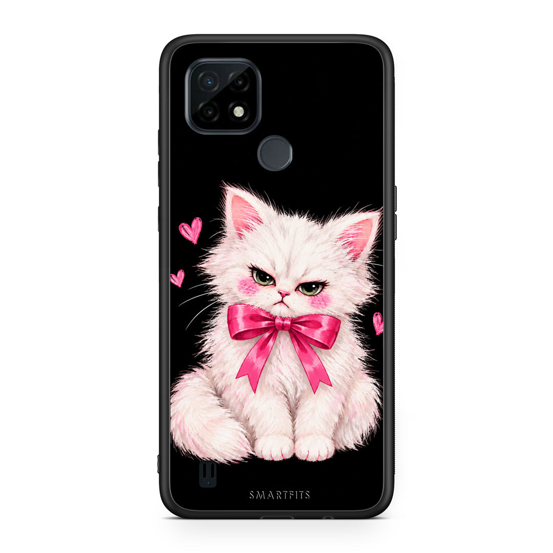 Θήκη Realme C21 Grumpy Party Kitten on Black από τη Smartfits με σχέδιο στο πίσω μέρος και μαύρο περίβλημα | Realme C21 Grumpy Party Kitten on Black case with colorful back and black bezels