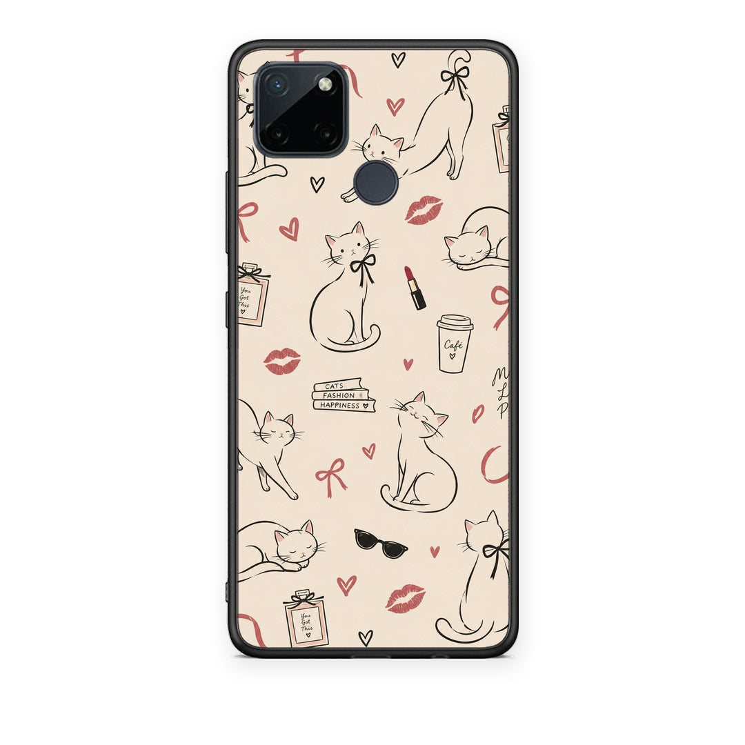 Θήκη Realme C21Y / C25Y / 7i (Global) Minimal Cat and Fashion Doodles on Cream από τη Smartfits με σχέδιο στο πίσω μέρος και μαύρο περίβλημα | Realme C21Y / C25Y / 7i (Global) Minimal Cat and Fashion Doodles on Cream case with colorful back and black bezels