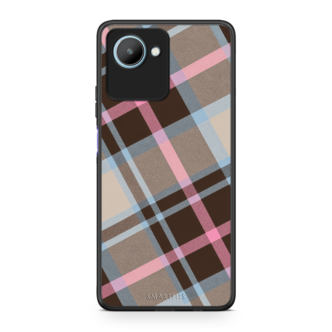 Θήκη Realme C30 Brown Pink and Blue Diagonal Plaid από τη Smartfits με σχέδιο στο πίσω μέρος και μαύρο περίβλημα | Realme C30 Brown Pink and Blue Diagonal Plaid case with colorful back and black bezels