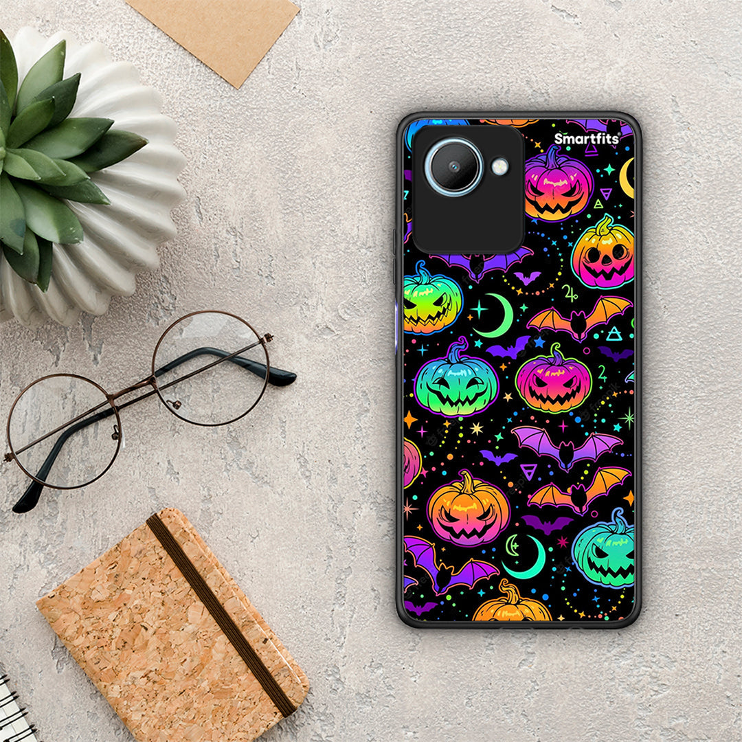 Θήκη Realme C30 Neon Halloween από τη Smartfits με σχέδιο στο πίσω μέρος και μαύρο περίβλημα | Realme C30 Neon Halloween Case with Colorful Back and Black Bezels