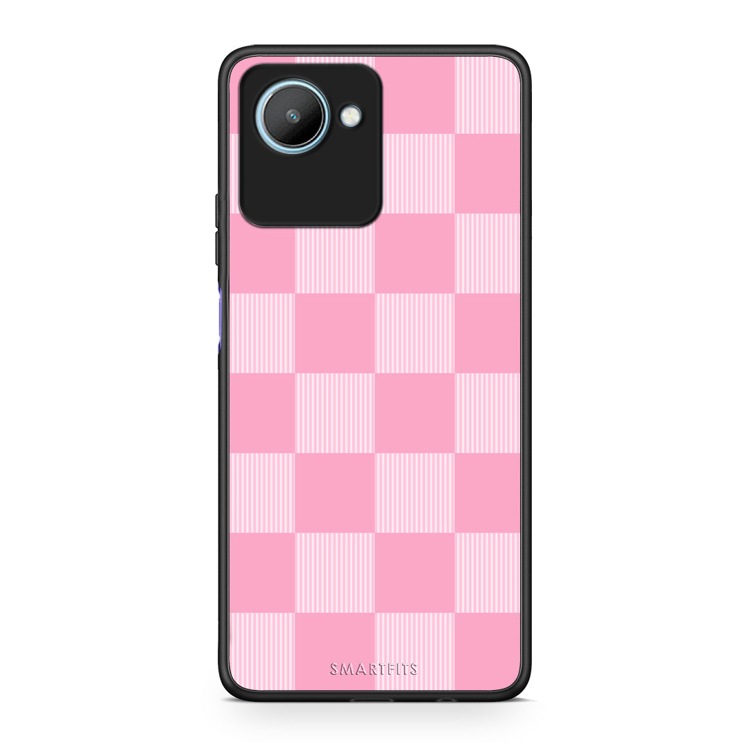 Θήκη Realme C30 Pink and White Striped Checks από τη Smartfits με σχέδιο στο πίσω μέρος και μαύρο περίβλημα | Realme C30 Pink and White Striped Checks case with colorful back and black bezels