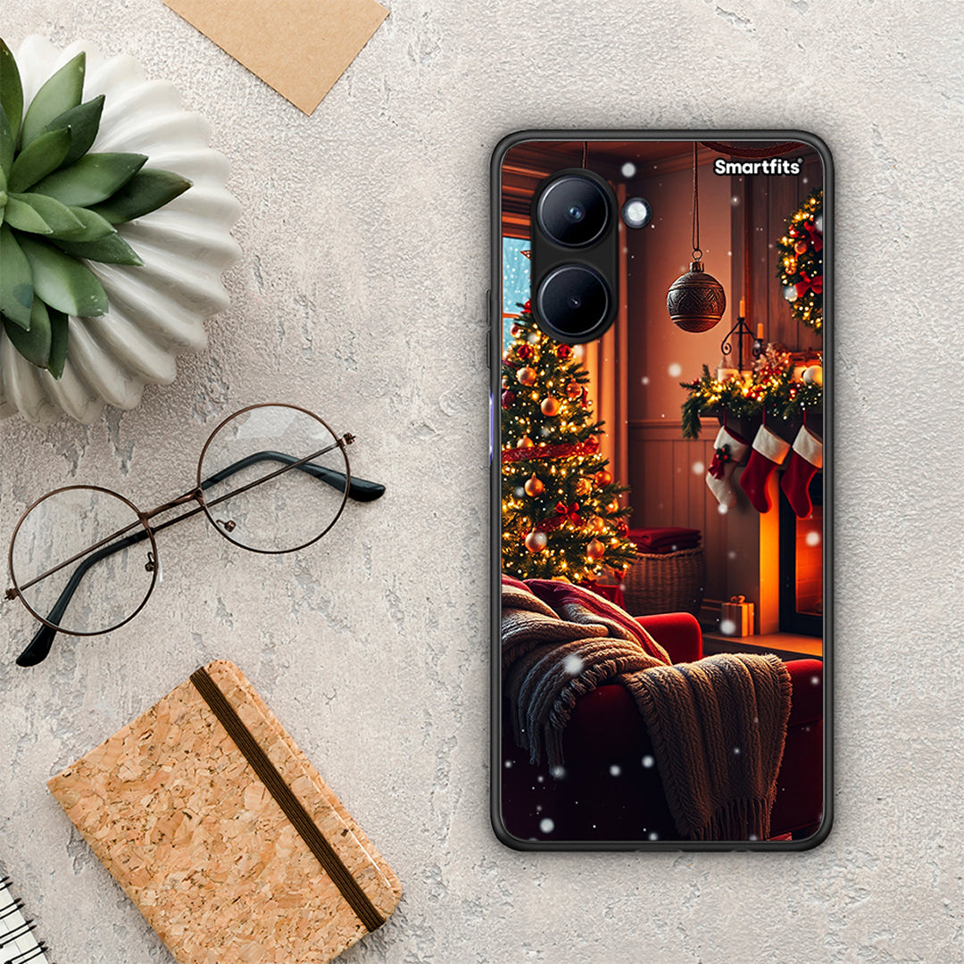 Θήκη Realme C33 Home For Christmas από τη Smartfits με σχέδιο στο πίσω μέρος και μαύρο περίβλημα | Realme C33 Home For Christmas Case with Colorful Back and Black Bezels