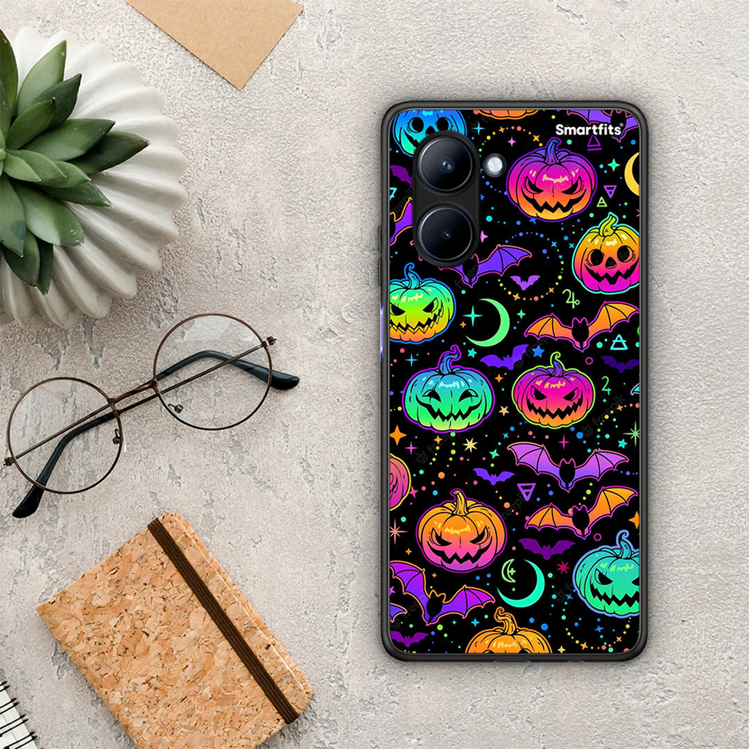 Θήκη Realme C33 Neon Halloween από τη Smartfits με σχέδιο στο πίσω μέρος και μαύρο περίβλημα | Realme C33 Neon Halloween Case with Colorful Back and Black Bezels