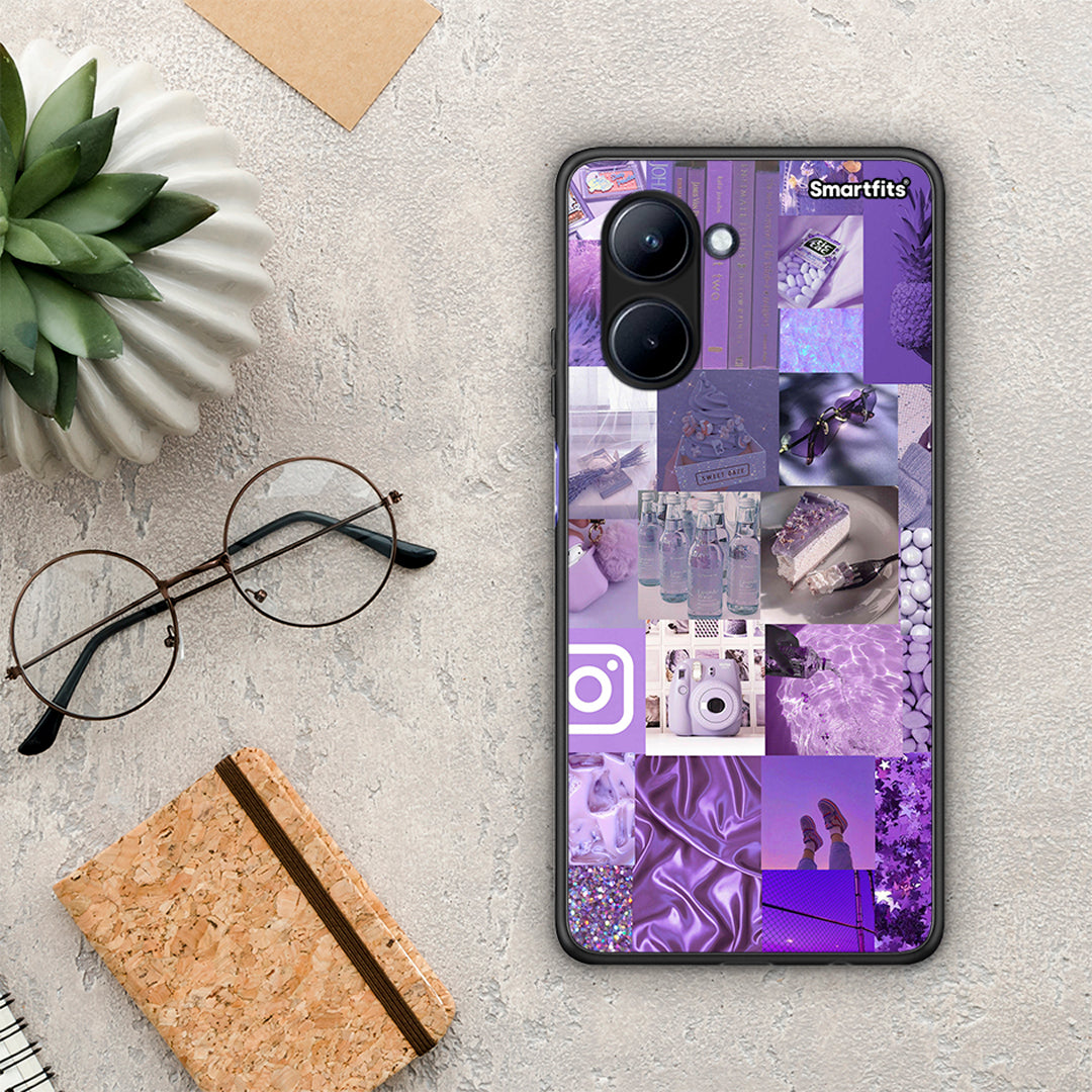 Θήκη Realme C33 Purple Aesthetic Collage από τη Smartfits με σχέδιο στο πίσω μέρος και μαύρο περίβλημα | Realme C33 Purple Aesthetic Collage Case with Colorful Back and Black Bezels