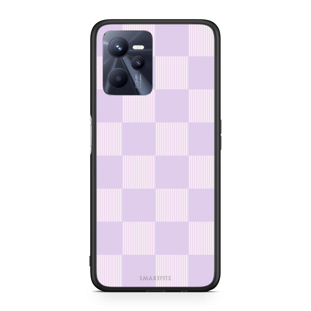 Θήκη Realme C35 / Narzo 50A Prime Lilac and Cream Striped Checks από τη Smartfits με σχέδιο στο πίσω μέρος και μαύρο περίβλημα | Realme C35 / Narzo 50A Prime Lilac and Cream Striped Checks case with colorful back and black bezels