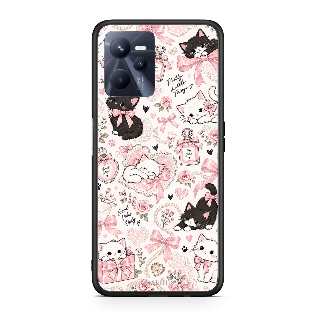 Θήκη Realme C35 / Narzo 50A Prime Pink Bows and Kittens Collage από τη Smartfits με σχέδιο στο πίσω μέρος και μαύρο περίβλημα | Realme C35 / Narzo 50A Prime Pink Bows and Kittens Collage case with colorful back and black bezels