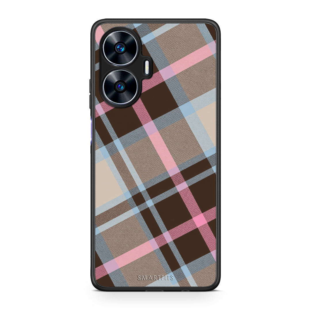 Θήκη Realme C55 Dual Brown Pink and Blue Diagonal Plaid από τη Smartfits με σχέδιο στο πίσω μέρος και μαύρο περίβλημα | Realme C55 Dual Brown Pink and Blue Diagonal Plaid case with colorful back and black bezels