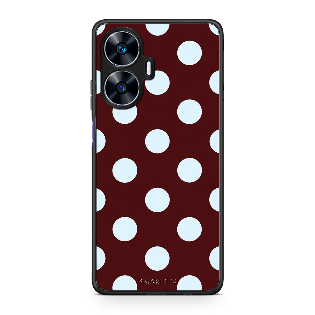 Θήκη Realme C55 Dual Pale Blue Large Polka Dots on Burgundy από τη Smartfits με σχέδιο στο πίσω μέρος και μαύρο περίβλημα | Realme C55 Dual Pale Blue Large Polka Dots on Burgundy case with colorful back and black bezels