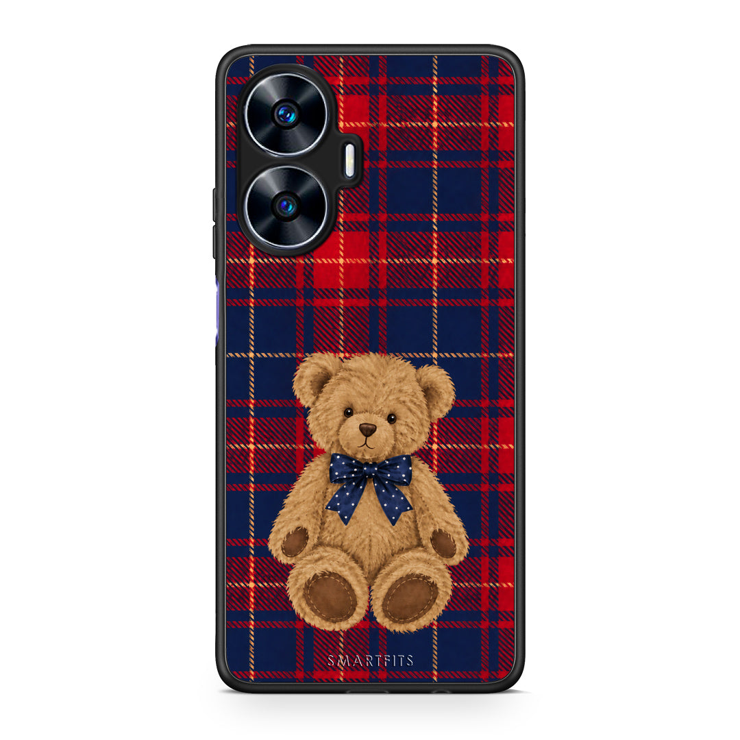 Θήκη Realme C55 Dual Teddy Bear on Red and Navy Tartan από τη Smartfits με σχέδιο στο πίσω μέρος και μαύρο περίβλημα | Realme C55 Dual Teddy Bear on Red and Navy Tartan case with colorful back and black bezels