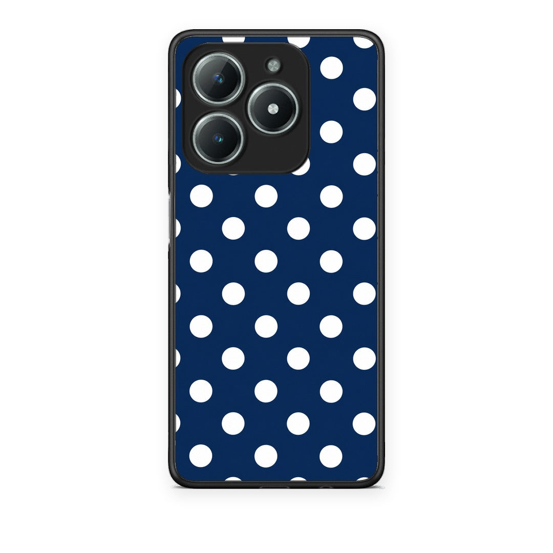 Θήκη Realme C63 4G White Large Polka Dots on Navy από τη Smartfits με σχέδιο στο πίσω μέρος και μαύρο περίβλημα | Realme C63 4G White Large Polka Dots on Navy case with colorful back and black bezels