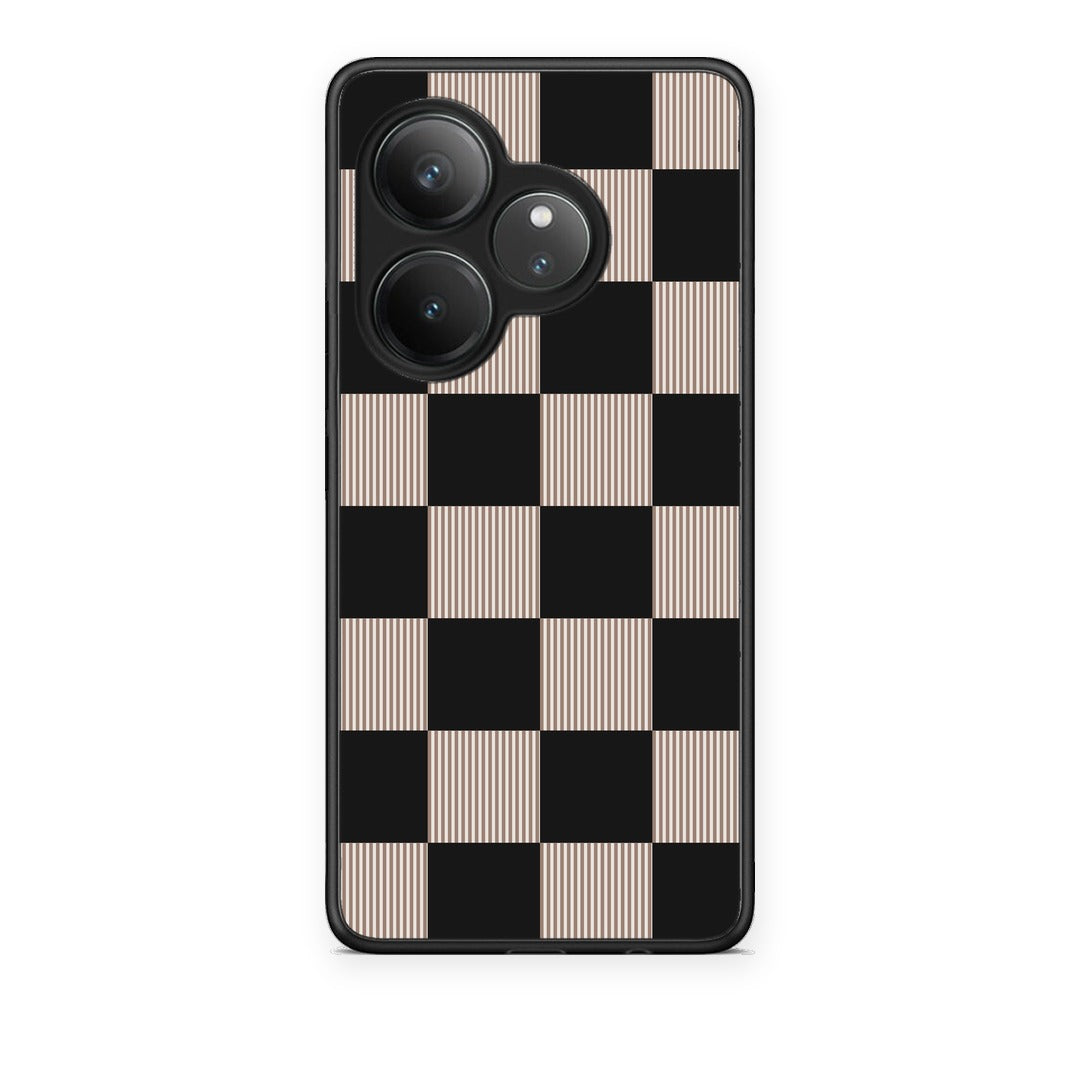 Θήκη Realme GT 6 5G Black and Taupe Striped Checks από τη Smartfits με σχέδιο στο πίσω μέρος και μαύρο περίβλημα | Realme GT 6 5G Black and Taupe Striped Checks case with colorful back and black bezels