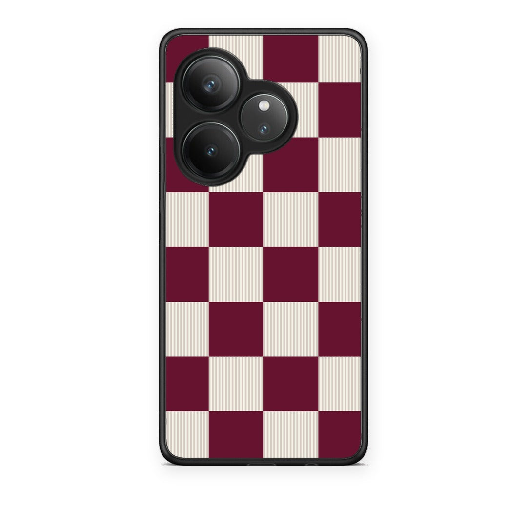 Θήκη Realme GT 6 5G Burgundy and Cream Striped Checks από τη Smartfits με σχέδιο στο πίσω μέρος και μαύρο περίβλημα | Realme GT 6 5G Burgundy and Cream Striped Checks case with colorful back and black bezels
