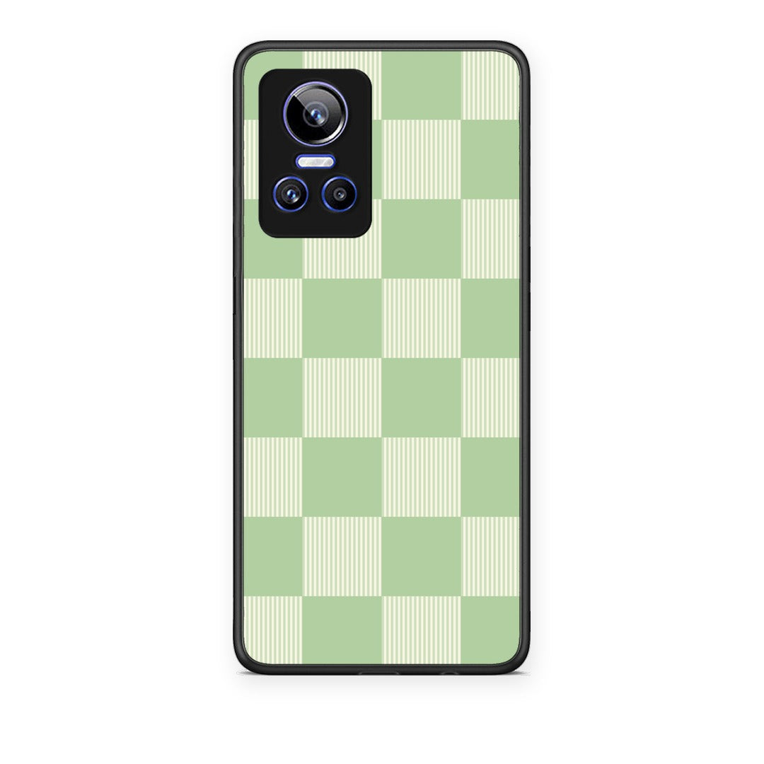 Θήκη Realme GT Neo 3 Sage and Cream Striped Checks από τη Smartfits με σχέδιο στο πίσω μέρος και μαύρο περίβλημα | Realme GT Neo 3 Sage and Cream Striped Checks case with colorful back and black bezels