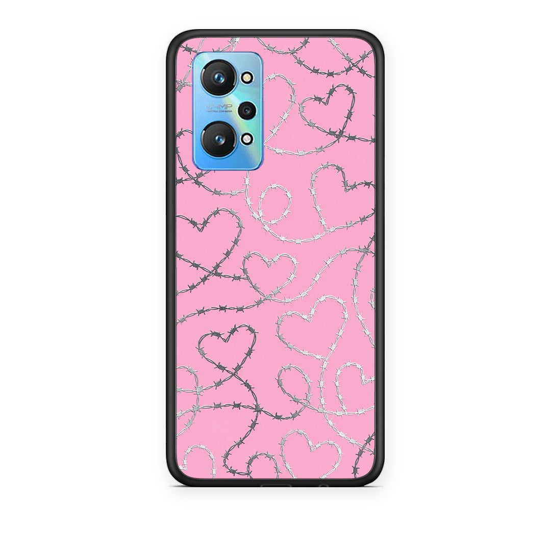 Θήκη Realme GT Neo 3T Barbed Wire Hearts on Pink από τη Smartfits με σχέδιο στο πίσω μέρος και μαύρο περίβλημα | Realme GT Neo 3T Barbed Wire Hearts on Pink case with colorful back and black bezels