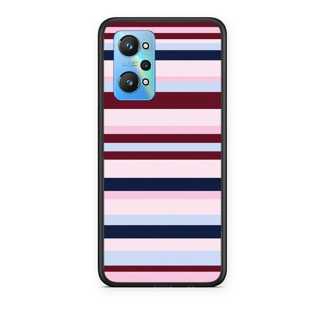 Θήκη Realme GT Neo 3T Burgundy Pink and Blue Horizontal Stripes από τη Smartfits με σχέδιο στο πίσω μέρος και μαύρο περίβλημα | Realme GT Neo 3T Burgundy Pink and Blue Horizontal Stripes case with colorful back and black bezels