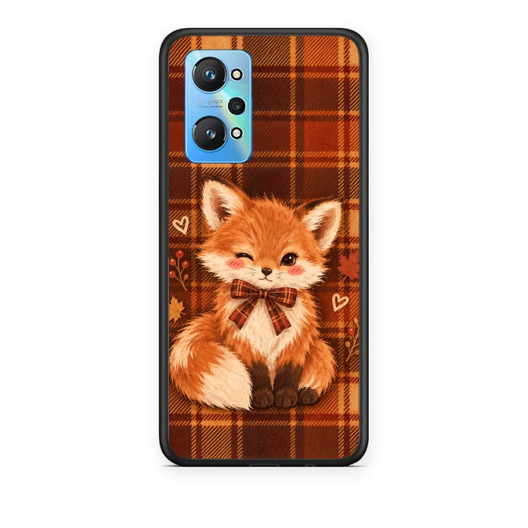 Θήκη Realme GT Neo 3T Fox on Autumn Tartan από τη Smartfits με σχέδιο στο πίσω μέρος και μαύρο περίβλημα | Realme GT Neo 3T Fox on Autumn Tartan case with colorful back and black bezels