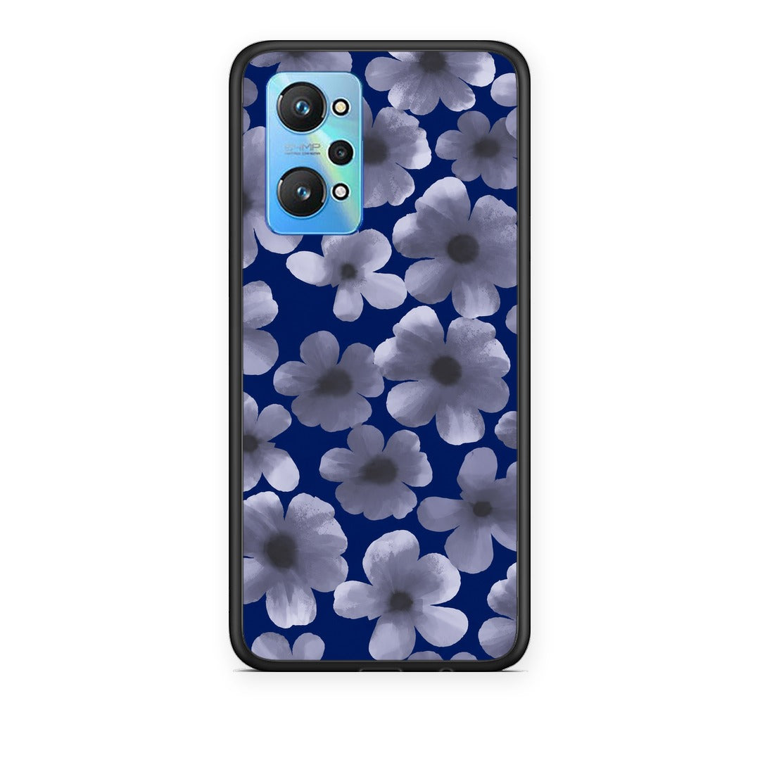 Θήκη Realme GT Neo 3T Pale Blue Flowers on Navy από τη Smartfits με σχέδιο στο πίσω μέρος και μαύρο περίβλημα | Realme GT Neo 3T Pale Blue Flowers on Navy case with colorful back and black bezels
