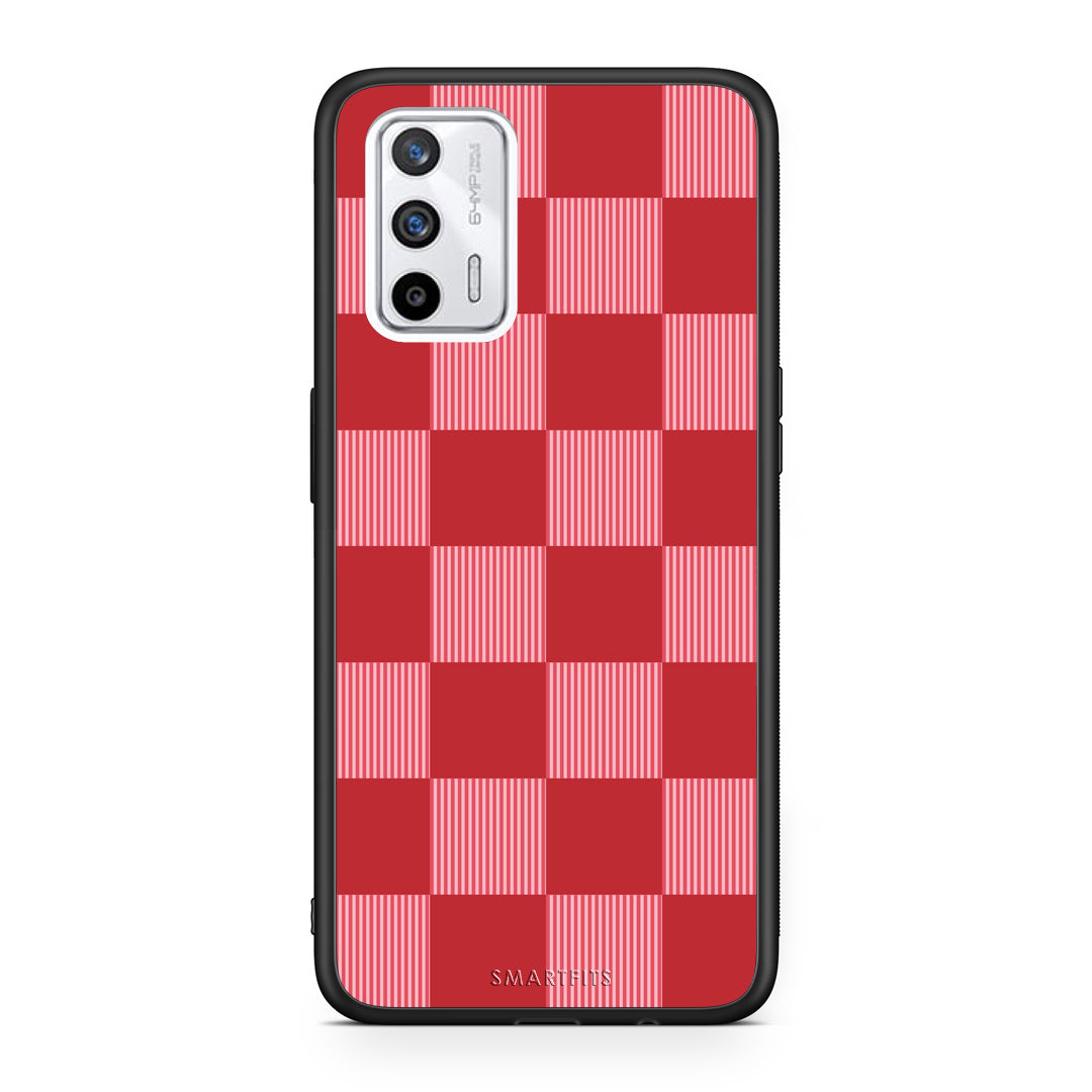 Θήκη Realme GT Red and Pink Striped Checks από τη Smartfits με σχέδιο στο πίσω μέρος και μαύρο περίβλημα | Realme GT Red and Pink Striped Checks case with colorful back and black bezels