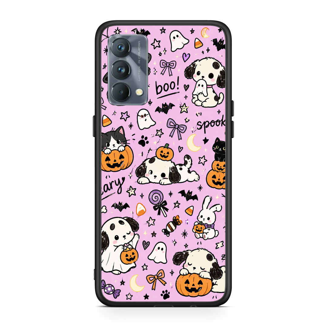 Θήκη Realme GT Master Halloween Puppies and Friends on Lilac από τη Smartfits με σχέδιο στο πίσω μέρος και μαύρο περίβλημα | Realme GT Master Halloween Puppies and Friends on Lilac case with colorful back and black bezels