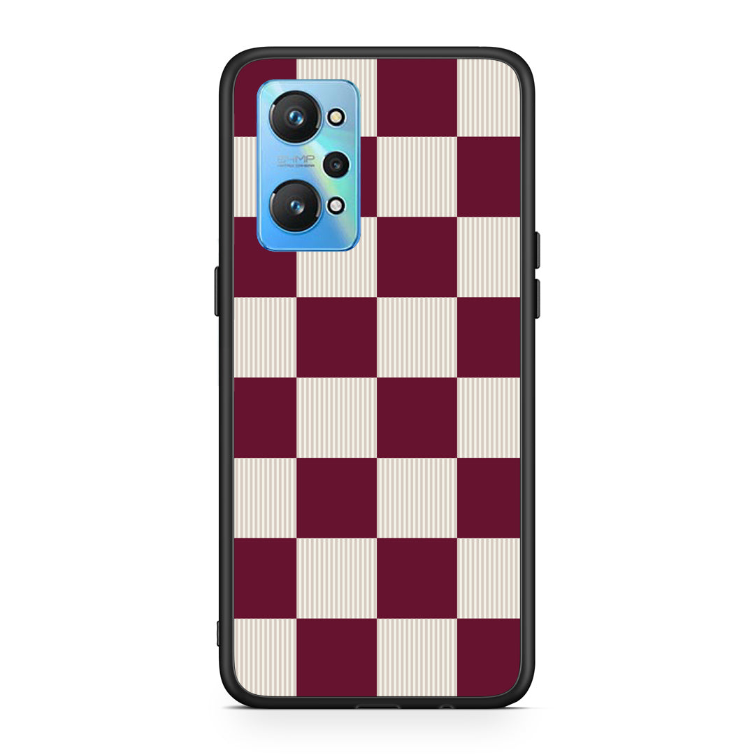 Θήκη Realme GT2 Burgundy and Cream Striped Checks από τη Smartfits με σχέδιο στο πίσω μέρος και μαύρο περίβλημα | Realme GT2 Burgundy and Cream Striped Checks case with colorful back and black bezels