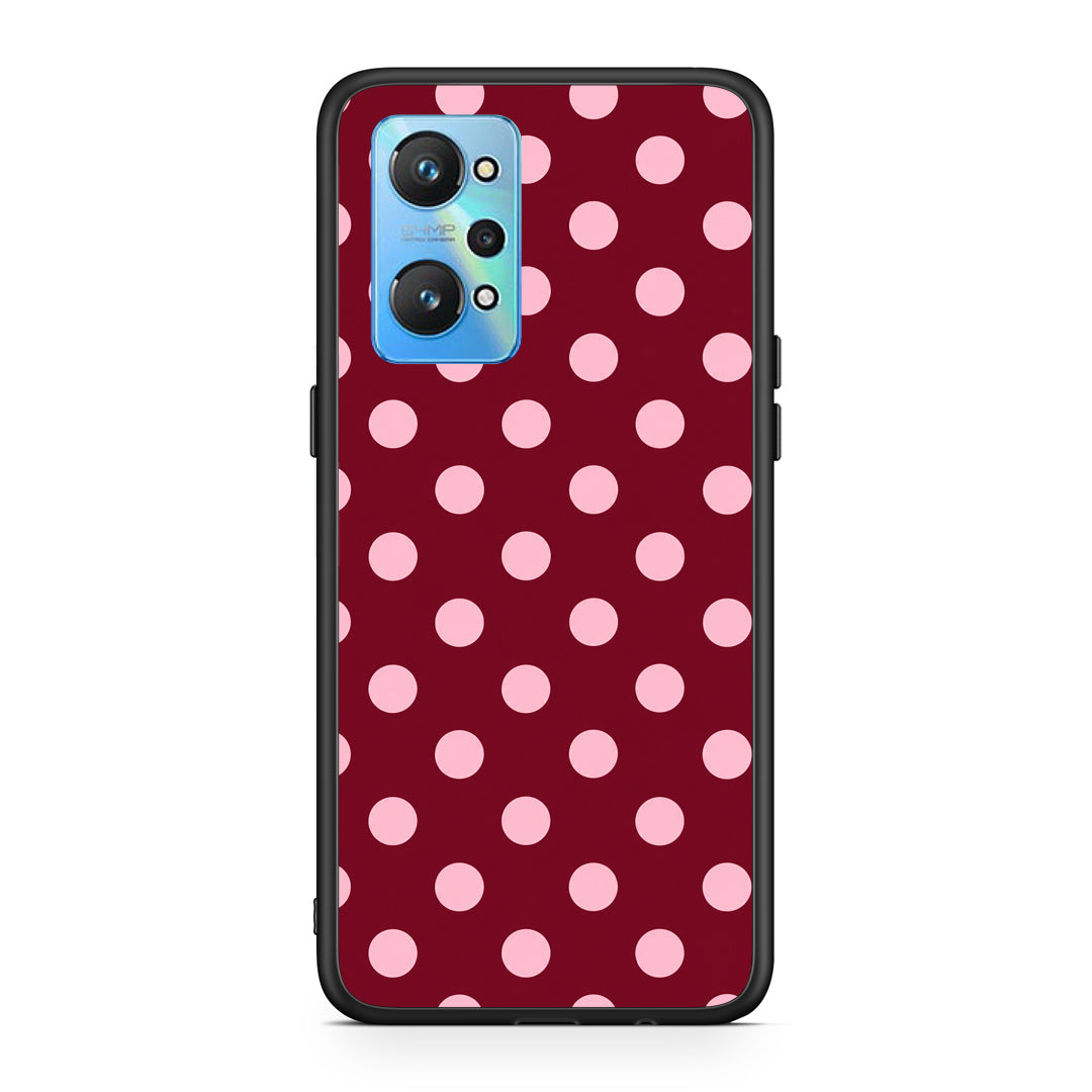 Θήκη Realme GT2 Pink Polka Dots on Burgundy από τη Smartfits με σχέδιο στο πίσω μέρος και μαύρο περίβλημα | Realme GT2 Pink Polka Dots on Burgundy case with colorful back and black bezels