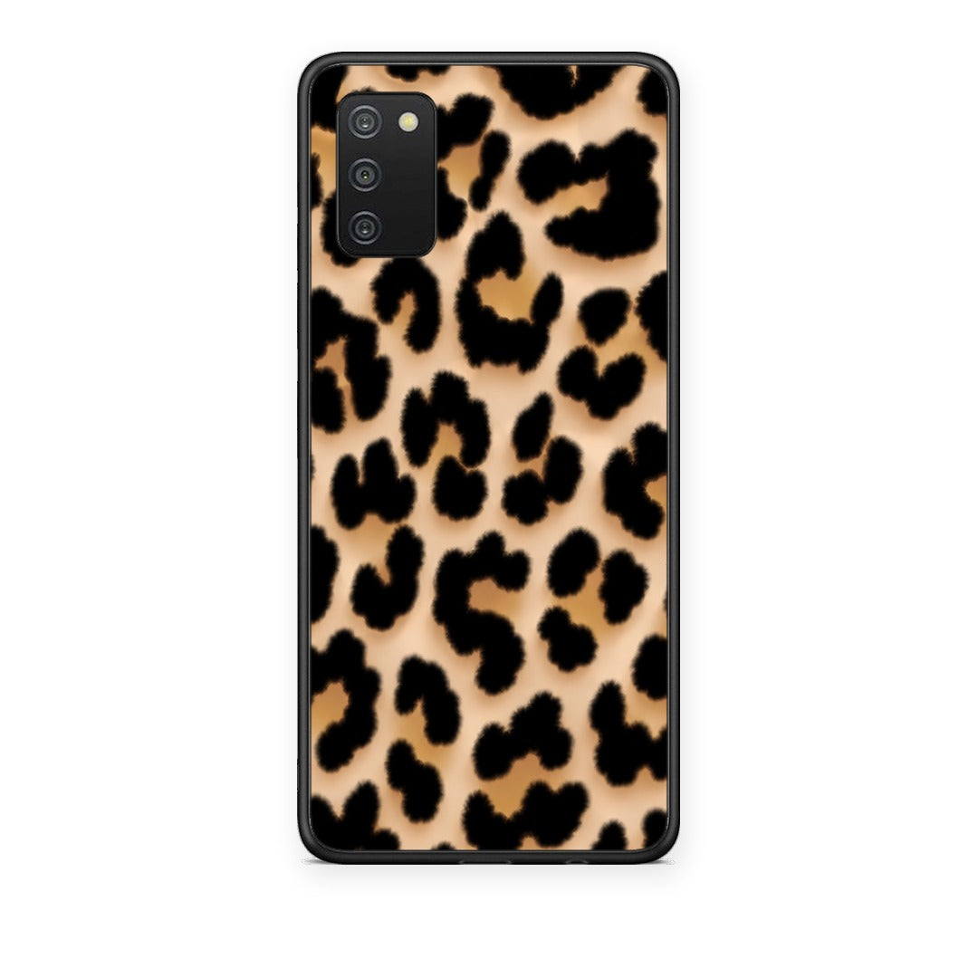 Θήκη Samsung Galaxy A02s / M02s / F02s Leopard Print Tan Large από τη Smartfits με σχέδιο στο πίσω μέρος και μαύρο περίβλημα | Samsung Galaxy A02s / M02s / F02s Leopard Print Tan Large case with colorful back and black bezels