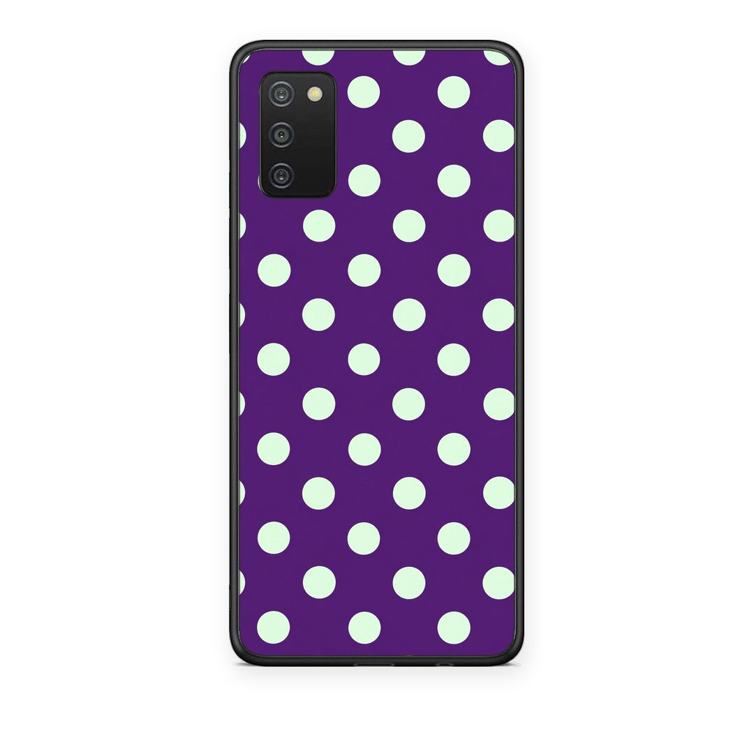 Θήκη Samsung Galaxy A02s / M02s / F02s Mint Polka Dots on Purple από τη Smartfits με σχέδιο στο πίσω μέρος και μαύρο περίβλημα | Samsung Galaxy A02s / M02s / F02s Mint Polka Dots on Purple case with colorful back and black bezels
