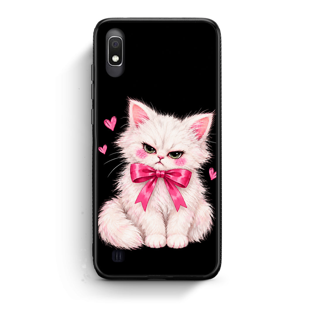 Θήκη Samsung Galaxy A10 Grumpy Party Kitten on Black από τη Smartfits με σχέδιο στο πίσω μέρος και μαύρο περίβλημα | Samsung Galaxy A10 Grumpy Party Kitten on Black case with colorful back and black bezels