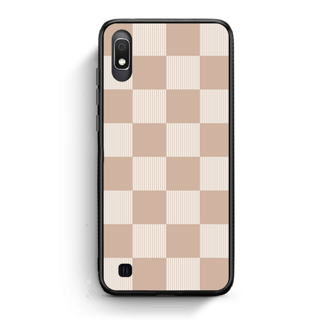 Θήκη Samsung Galaxy A10 Latte and Cream Striped Checks από τη Smartfits με σχέδιο στο πίσω μέρος και μαύρο περίβλημα | Samsung Galaxy A10 Latte and Cream Striped Checks case with colorful back and black bezels