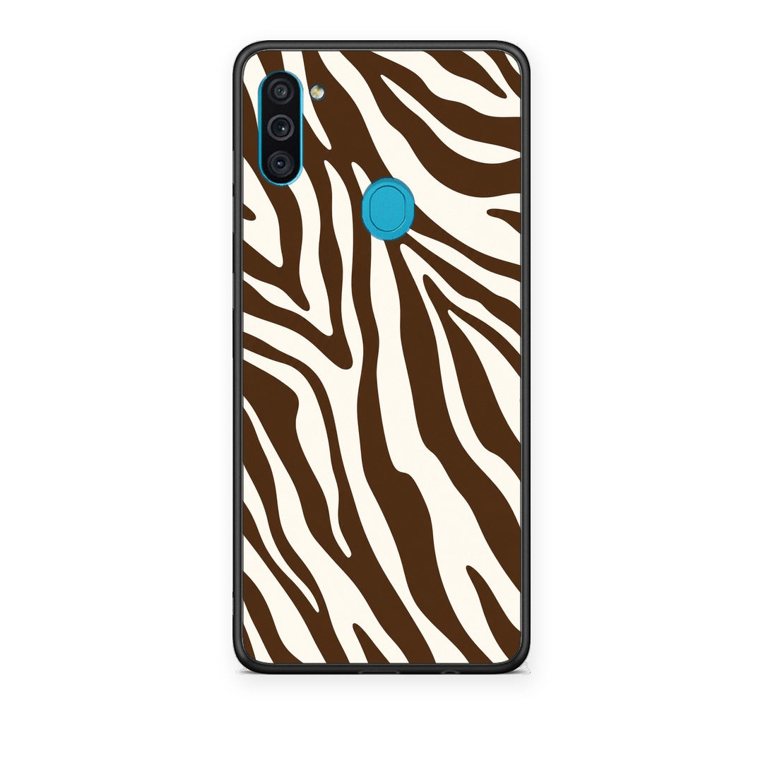 Θήκη Samsung Galaxy A11 / M11 Brown and Cream Zebra Stripes από τη Smartfits με σχέδιο στο πίσω μέρος και μαύρο περίβλημα | Samsung Galaxy A11 / M11 Brown and Cream Zebra Stripes case with colorful back and black bezels