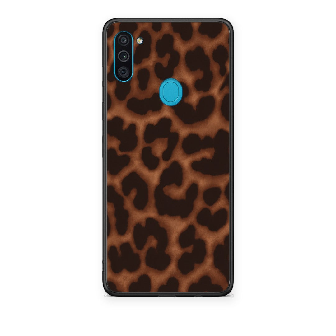 Θήκη Samsung Galaxy A11 / M11 Leopard Print Dark Brown από τη Smartfits με σχέδιο στο πίσω μέρος και μαύρο περίβλημα | Samsung Galaxy A11 / M11 Leopard Print Dark Brown case with colorful back and black bezels