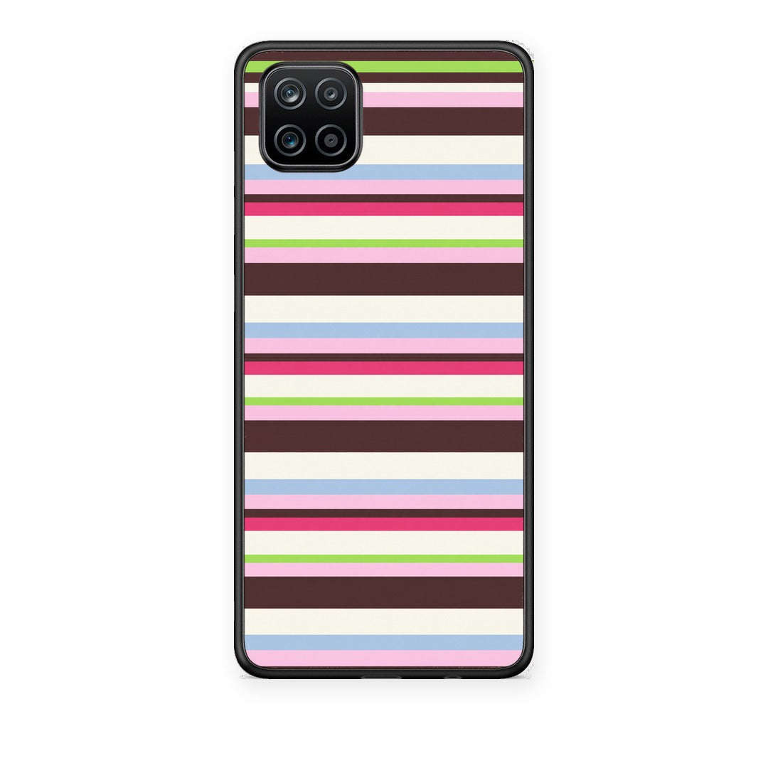 Θήκη Samsung Galaxy A12 Multicolour Horizontal Stripes από τη Smartfits με σχέδιο στο πίσω μέρος και μαύρο περίβλημα | Samsung Galaxy A12 Multicolour Horizontal Stripes case with colorful back and black bezels