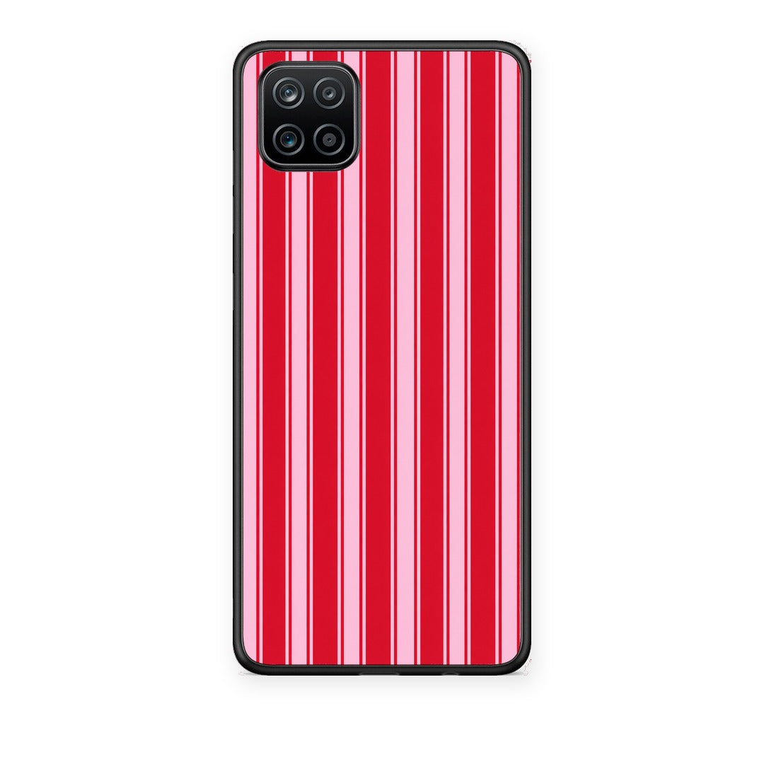 Θήκη Samsung Galaxy A12 Red and Pink Vertical Pinstripes από τη Smartfits με σχέδιο στο πίσω μέρος και μαύρο περίβλημα | Samsung Galaxy A12 Red and Pink Vertical Pinstripes case with colorful back and black bezels