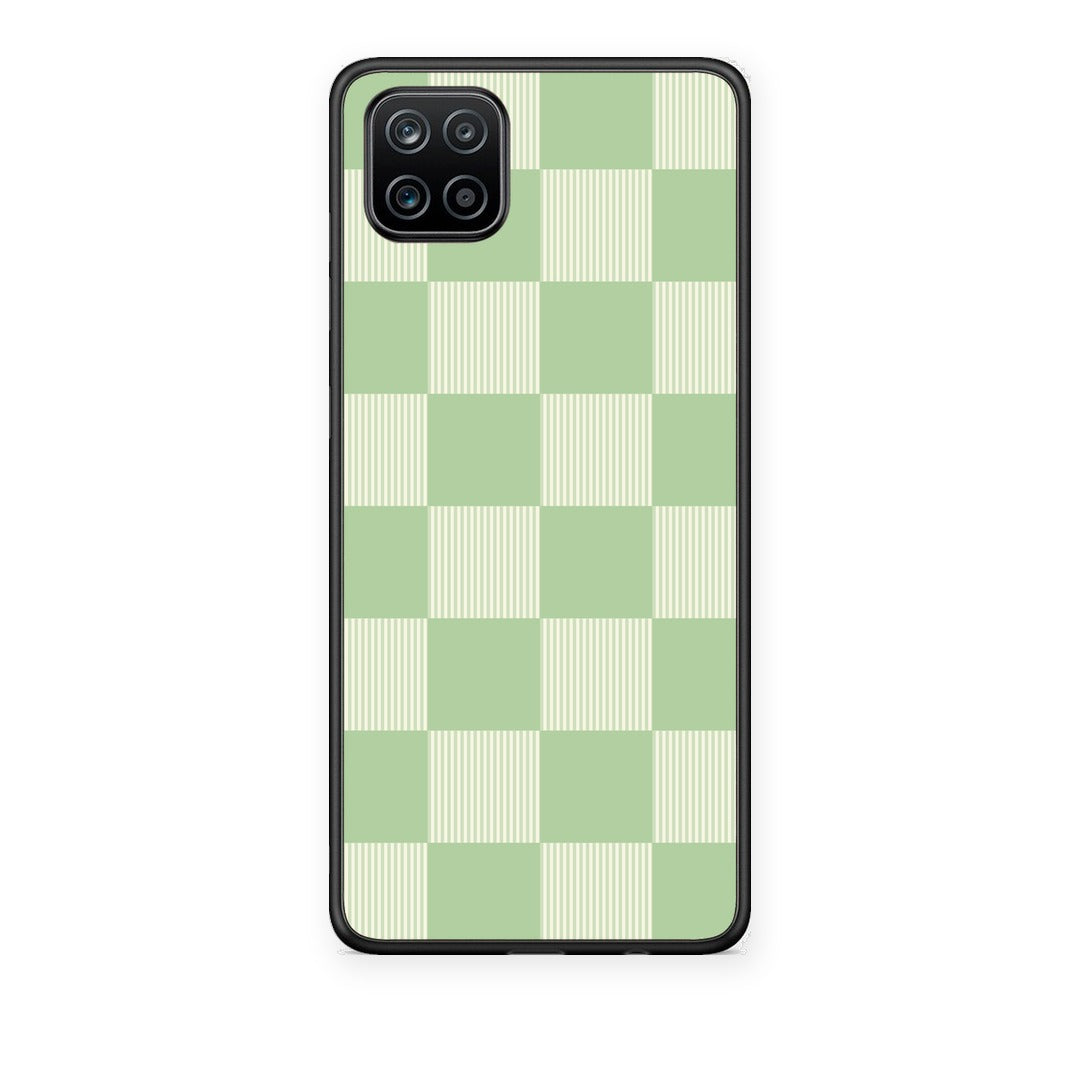 Θήκη Samsung Galaxy A12 Sage and Cream Striped Checks από τη Smartfits με σχέδιο στο πίσω μέρος και μαύρο περίβλημα | Samsung Galaxy A12 Sage and Cream Striped Checks case with colorful back and black bezels