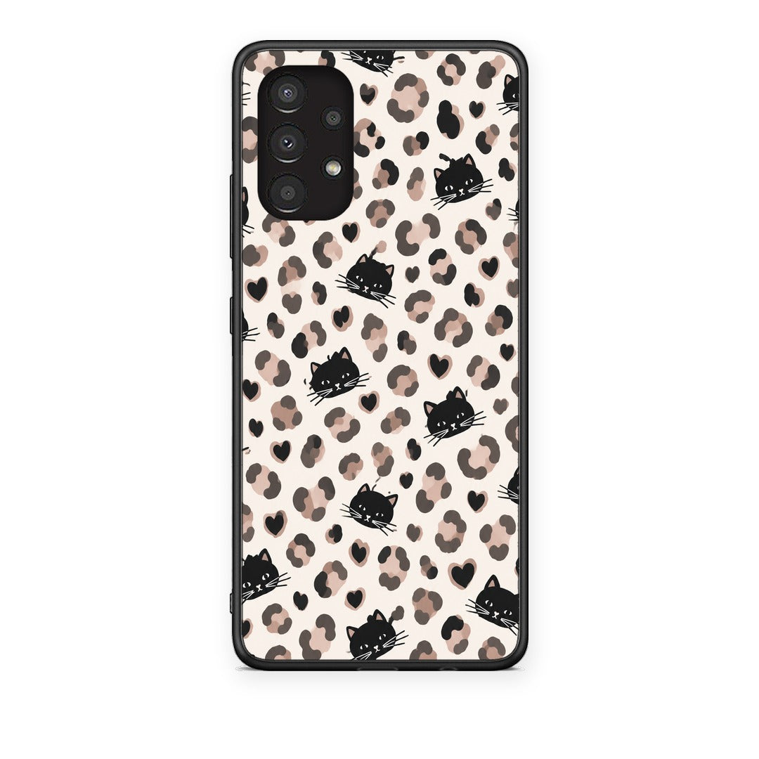 Θήκη Samsung Galaxy A13 4G Leopard Spots and Black Cats on Cream από τη Smartfits με σχέδιο στο πίσω μέρος και μαύρο περίβλημα | Samsung Galaxy A13 4G Leopard Spots and Black Cats on Cream case with colorful back and black bezels