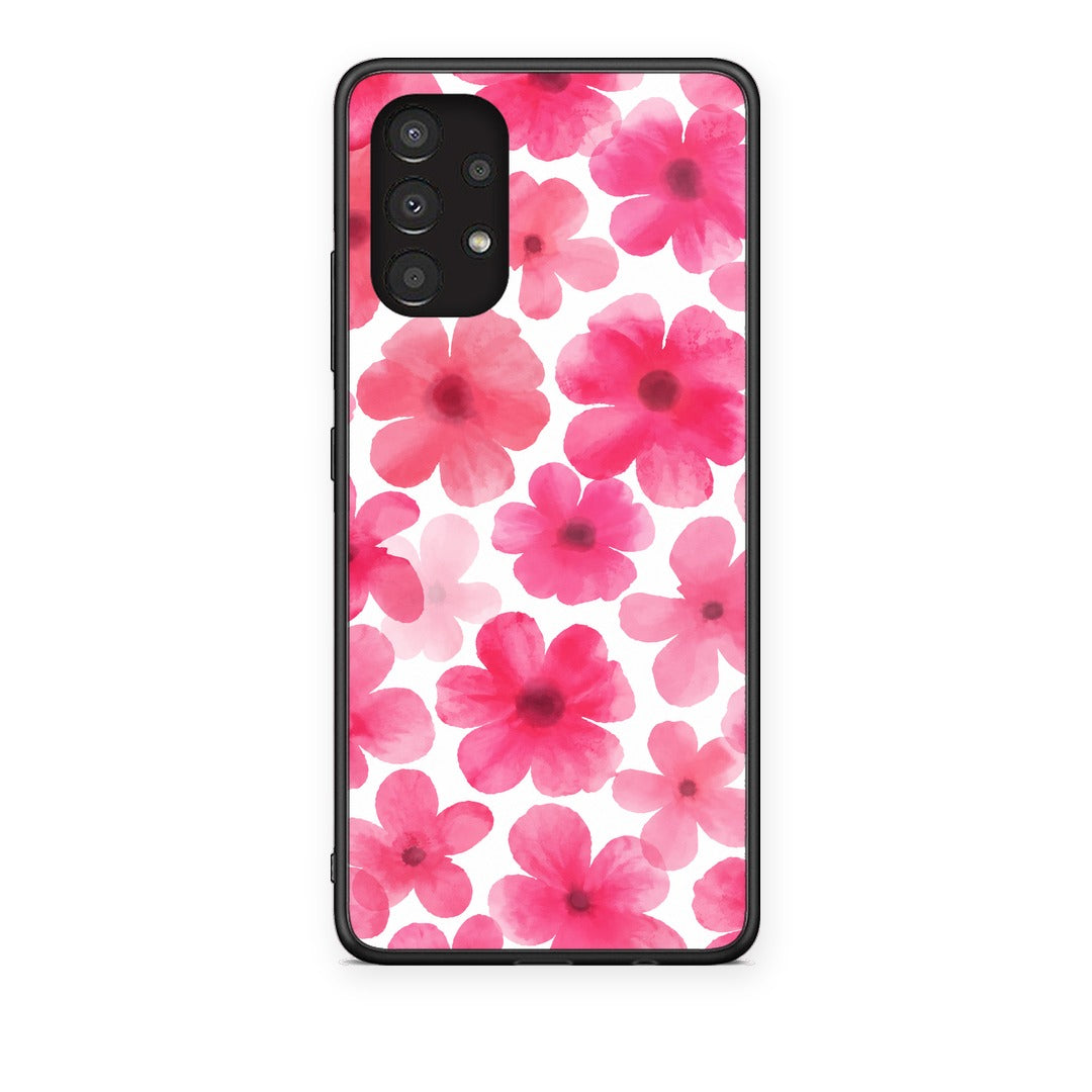 Θήκη Samsung Galaxy A13 4G Pink Watercolour Flowers on White από τη Smartfits με σχέδιο στο πίσω μέρος και μαύρο περίβλημα | Samsung Galaxy A13 4G Pink Watercolour Flowers on White case with colorful back and black bezels