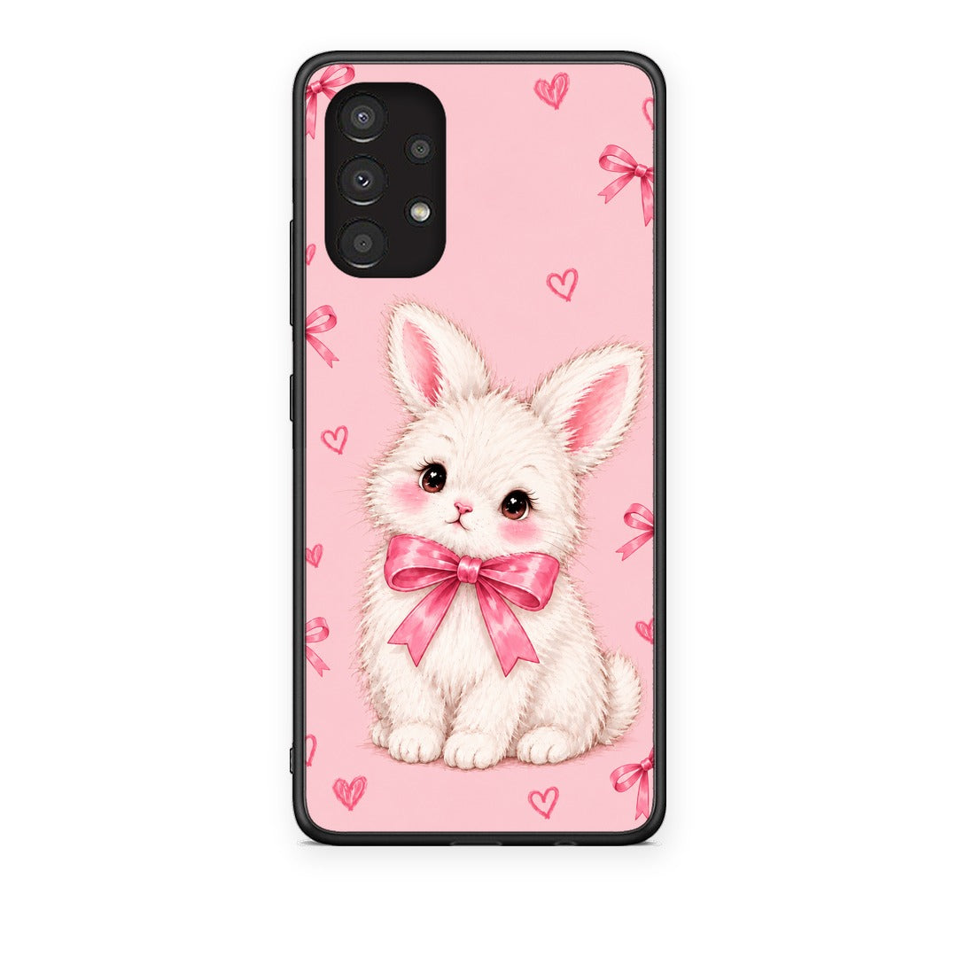 Θήκη Samsung Galaxy A13 4G White Bunny and Pink Bows από τη Smartfits με σχέδιο στο πίσω μέρος και μαύρο περίβλημα | Samsung Galaxy A13 4G White Bunny and Pink Bows case with colorful back and black bezels