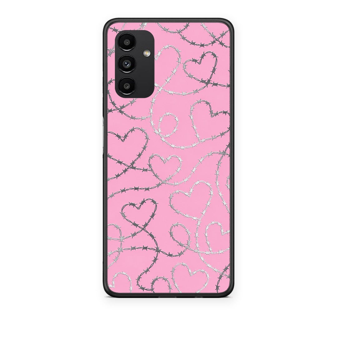 Θήκη Samsung Galaxy A04s Barbed Wire Hearts on Pink από τη Smartfits με σχέδιο στο πίσω μέρος και μαύρο περίβλημα | Samsung Galaxy A04s Barbed Wire Hearts on Pink case with colorful back and black bezels