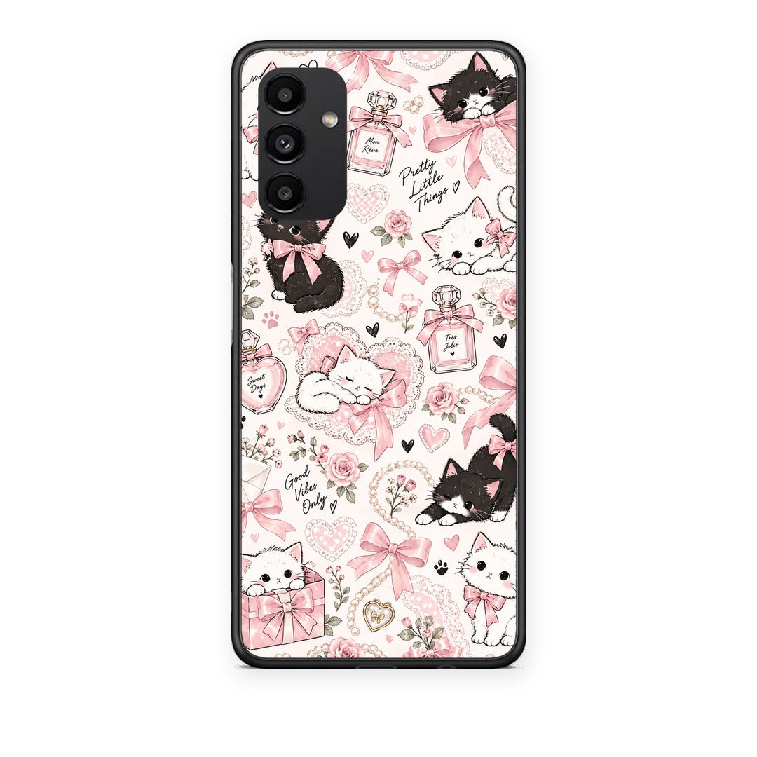 Θήκη Samsung Galaxy A13 5G Pink Bows and Kittens Collage από τη Smartfits με σχέδιο στο πίσω μέρος και μαύρο περίβλημα | Samsung Galaxy A13 5G Pink Bows and Kittens Collage case with colorful back and black bezels